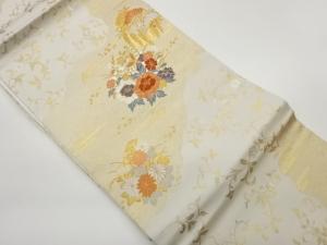 道長取りに蝶・草花模様織出し名古屋帯